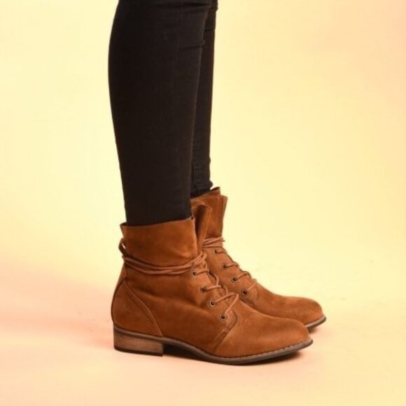 HIBOU Faux Suede Brown Ankle Boots - Picture 3 of 8